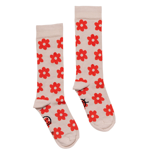 [Wynken]Flower Sock-warm white/red-30%